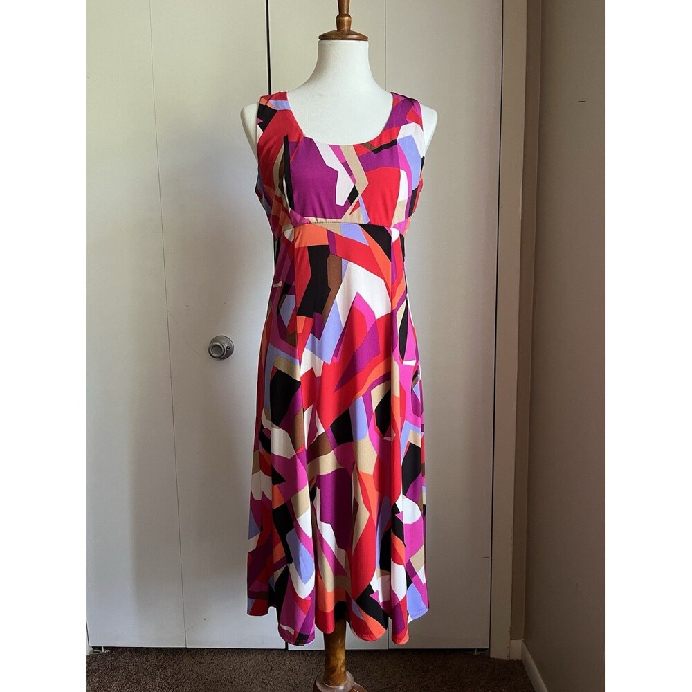 Dressbarn Women’s 8 Geometric Abstract Print Sleeveless Midi Dress Multicolor